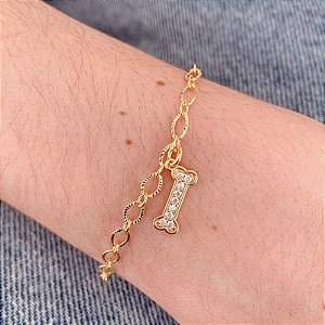 Pulseira Ossinho Cravejado - Banho de Ouro 18k
