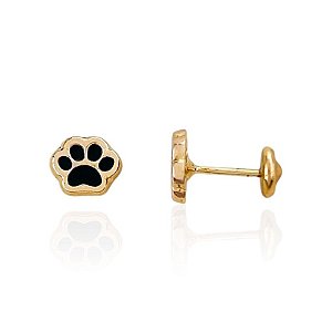 Brinco Infantil Patinha Resina Preta - Banho de Ouro 18k