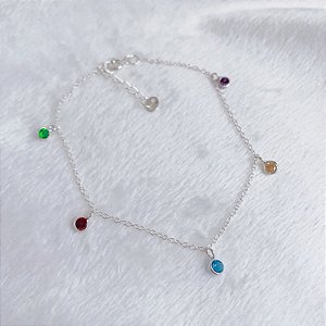 Pulseira 5 Zircônias Colors 22,5cm - Prata 925