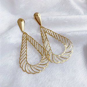 Brinco Gota Grande Vazada 8cm - Banho de Ouro 18k