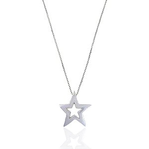 Colar Estrela Vazada 1,5cm 45cm - Prata 925
