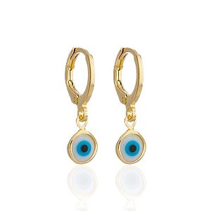 Brinco Argolinha c/ Pingente Olho Grego - Banho de Ouro 18k