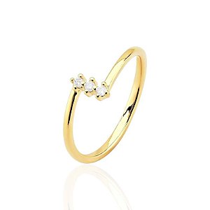 Anel Cravejado 3 Zircônias - Banho de Ouro 18k