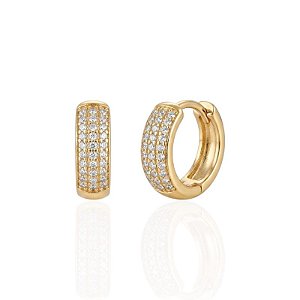 Brinco Argola Cravejada 3 Fileiras 1,5cm - Banho de Ouro 18k