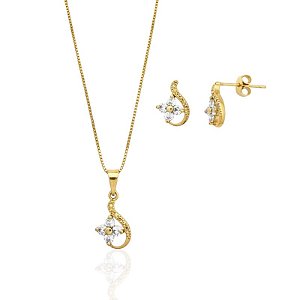 Conjunto Colar + Brinco Cacho de Flor - Banho de Ouro 18k