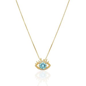 Colar Olho Grego Cravejado Vazado 45cm - Banho de Ouro 18k