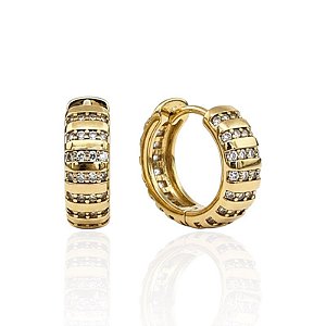 Brinco Argolinha Click Face Cravejada 1,5cm - Banho de Ouro 18k