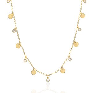 Colar Medalhas Onduladas e Zircônias 40cm - Banho de Ouro 18k
