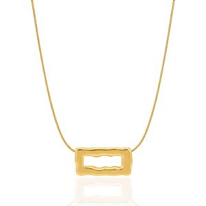 Colar Retangulo Orgânico Vazado 60cm - Banho de Ouro 18k