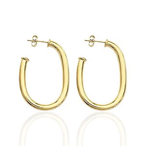 Brinco Argola Oval Lisa 4cm - Banho de Ouro 18k