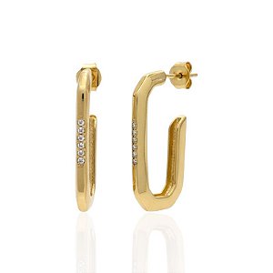 Brinco Meia Argola c/ cravejado 3cm - Banho de Ouro 18k