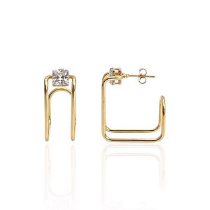 Brinco Argola Quadrada Dupla c/ Zircônia 2,5cm - Banho de Ouro 18k