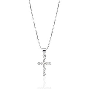 Colar Cruz Cravejada c/ Banho de Ródio 45cm - Prata 925
