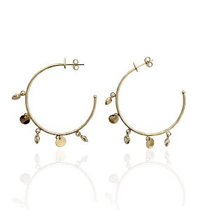 Brinco Argola com Pingentes de Medalinhas e Pontos de Luz - Banho de Ouro 18k
