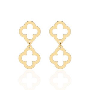 Brinco 2 Trevos Vazados - Banho de Ouro 18k