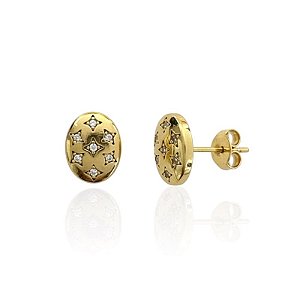 Brinco Oval com Pontos de Luz - Banho de Ouro 18k