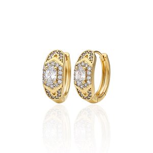 Brinco Argolinha c/ Desenho Cravejada e Zircônia Navete - Banho de Ouro 18k