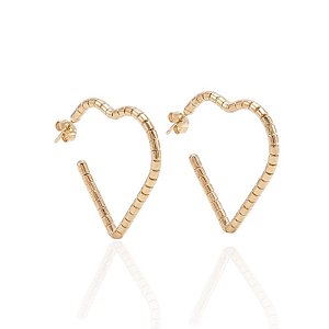 Brinco Argola Coração com Tubinhos 3,5cm - Banho de Ouro 18k