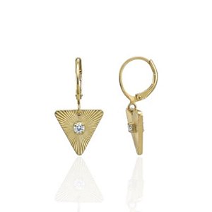 Brinco Argolinha com Pingente de Triangulo e Ponto de Luz - Banho de Ouro 18k