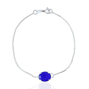 Pulseira Veneziana com Zircônia Azul Oval - Prata 925