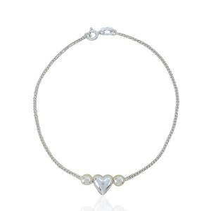 Pulseira Coração com Duas Pérolas - Prata 925