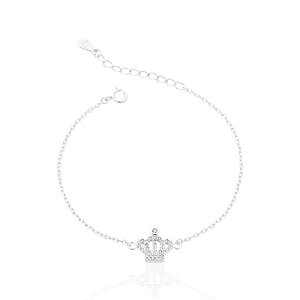 Pulseira Coroa Cravejada 16cm - Prata 925