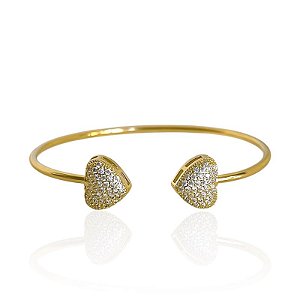 Bracelete Dois Corações Cravejados Regulável - Banho de ouro 18k