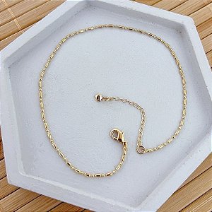 Tornozeleira Malha Canudinho e Bolinha 25cm + 4cm de extensor - Banho de Ouro 18k