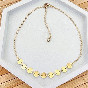 Tornozeleira Plaquinhas Lisas 26cm + 4cm de extensor - Banho de Ouro 18k
