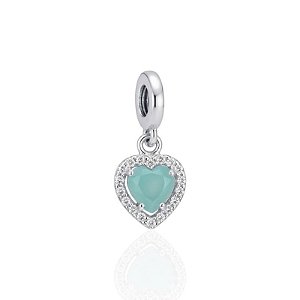 Berloque Coração Zircônia Azul Claro c/ Borda Cravejada - Prata 925