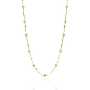 Colar Piastrine com Bolinhas 45cm - Banho de Ouro 18k