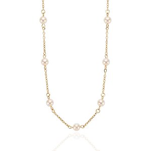 Colar Choker Elo Português e Pérolas 37cm - Banho de Ouro 18k