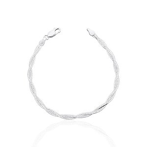 Pulseira Laminada Trançada 2 Fios 18cm - Prata 925