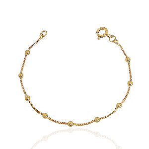 Pulseira Infantil Veneziana com Bolinhas Lisas 15cm - Banho de ouro 18k