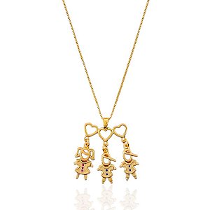 Colar Filhos (Uma Menina e Dois Meninos) Veneziana 45cm - Banho de Ouro 18k
