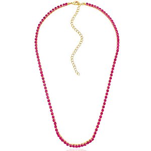 Colar Riviera Rosa 40cm + 10cm de Extensor - Banho de Ouro 18k
