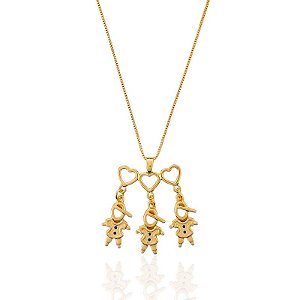 Colar Filhos ( Três Meninos) Veneziana 45cm - Banho de Ouro 18k