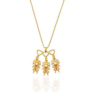 Colar Filhos ( Três Meninas) Veneziana 45cm - Banho de Ouro 18k
