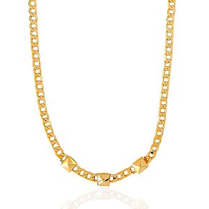 Colar Elo Grumet com 3 Spike 45cm + 10cm de Extensor - Banho de Ouro 18k