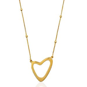 Colar Coração Torto Veneziana com Bolinhas 50cm + 5cm de Extensor - Banho de Ouro 18k