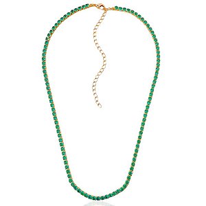 Colar Riviera Verde Água 40cm + 10cm de Extensor - Banho de Ouro 18k