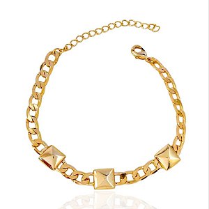 Pulseira Elo Grumet com 3 Spike 17cm - Banho de Ouro 18k