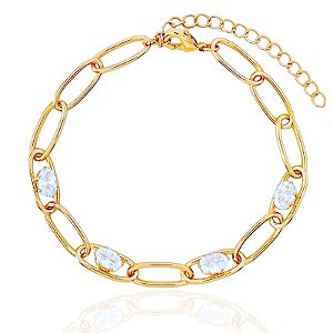 Pulseira Elo Oval com Zircônias Oval 17cm Banho de Ouro 18k