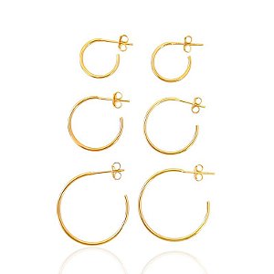 Brinco Trio de Argolinha Lisa Tarraxa - Banho de Ouro 18k