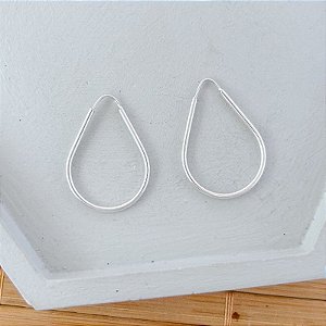 Brinco Argolinha Fina Gota de Encaixe - Prata 925