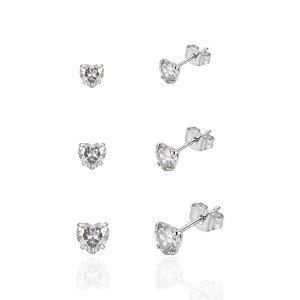 Brinco Trio Zircônia Coração Cristal - Prata 925