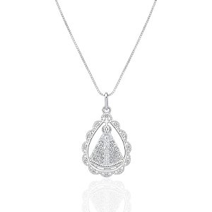 Colar Nossa Senhora Cravejada Gota Veneziana 45cm - Prata 925