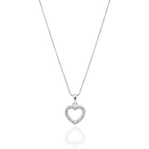Colar Coração Vazado Borda Cravejada Veneziana 45cm - Prata 925