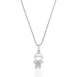 Colar Menino Vazado com Roupa Cravejada Veneziana 45cm - Prata 925