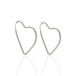 Brinco Argola Coração Fio Torcido Encaixe 3,5cm - Prata 925